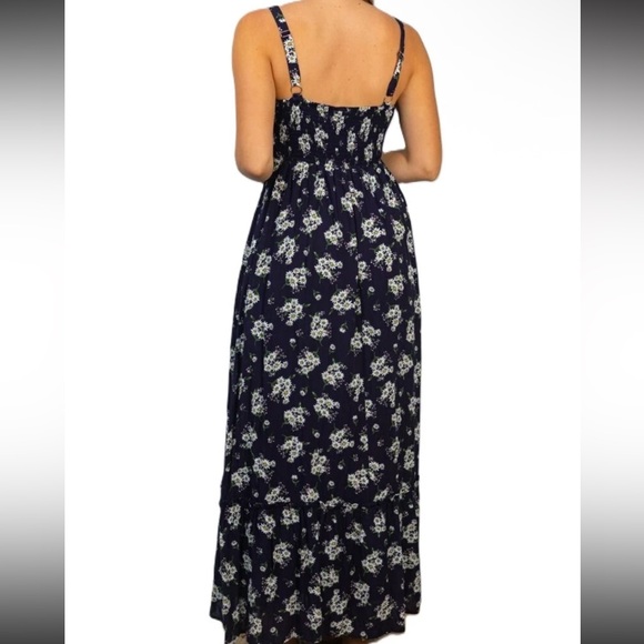 White Birch Navy and White Floral Maxi Dress with pockets Size M NWT - Picture 3 of 9